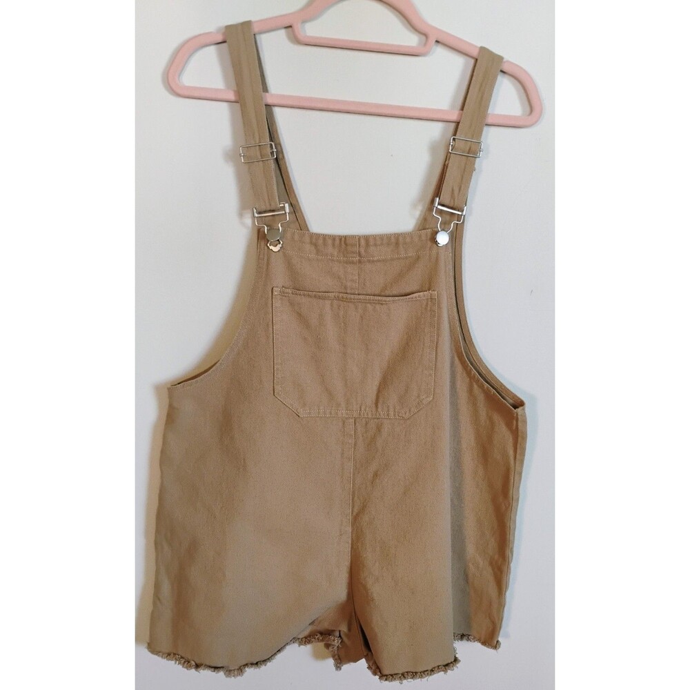 Tallulah Womens Khaki Tan Distressed Overall Shorts, Size M